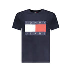 Tommy Hilfiger blue cotton men's T-shirt displayed flat, showcasing the classic crew neck and logo on the chest.