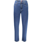 Tommy Hilfiger women's blue cotton jeans, classic fit with five-pocket design, displayed on a model.