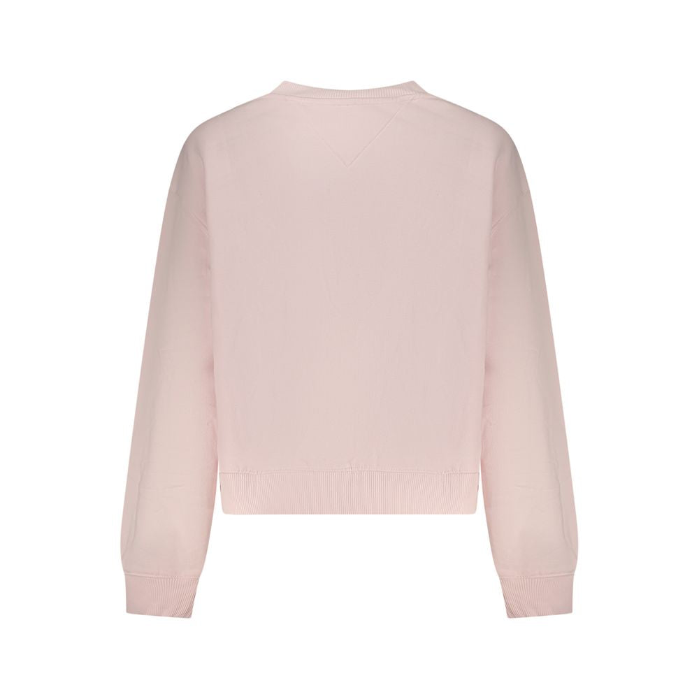 Pink cotton women's sweatshirt by Tommy Hilfiger with a relaxed fit, ribbed cuffs, and logo detail.