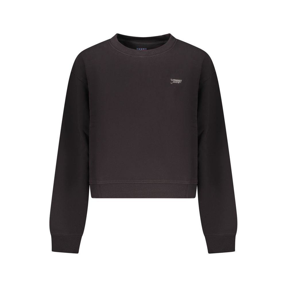 Black cotton women's sweatshirt by Tommy Hilfiger with a relaxed fit and logo detail on the front.