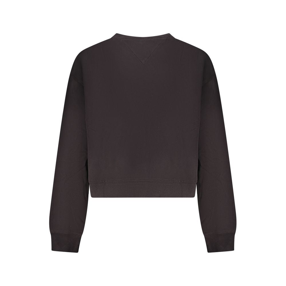 Black cotton women's sweatshirt by Tommy Hilfiger featuring a casual fit and classic logo design.