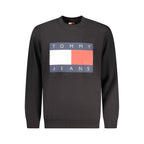 Black cotton men's sweatshirt by Tommy Hilfiger with a crew neckline and brand logo on the chest.