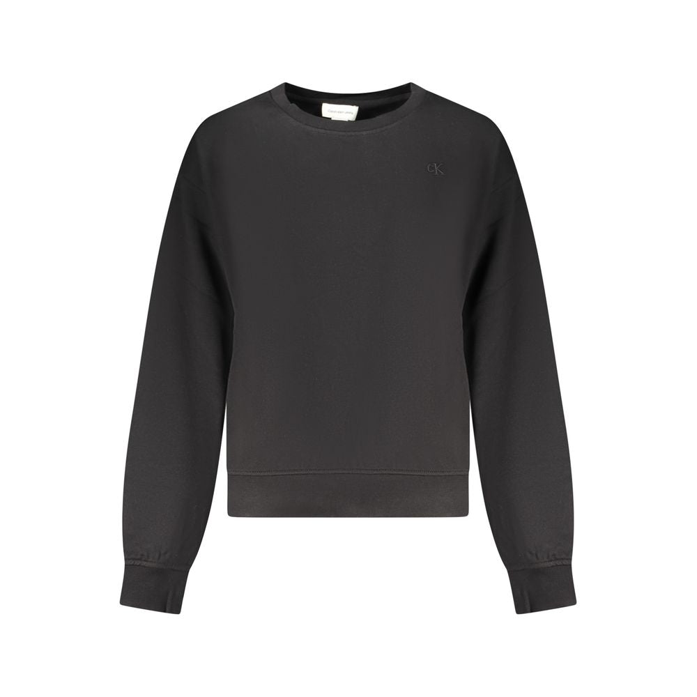 Black cotton women's sweatshirt by Calvin Klein, featuring a relaxed fit and minimal logo design.