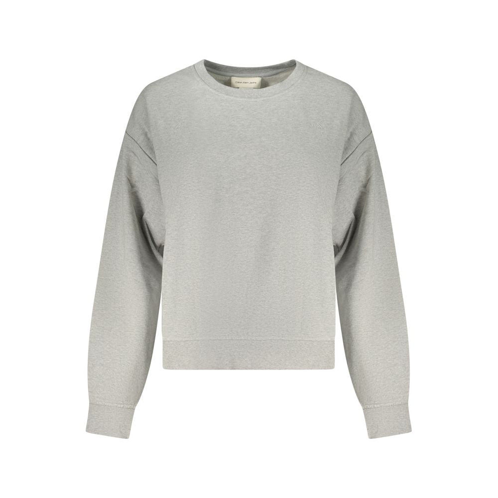 Calvin Klein Grigio cotton women's sweatshirt with a relaxed fit and long sleeves, shown on a plain background.
