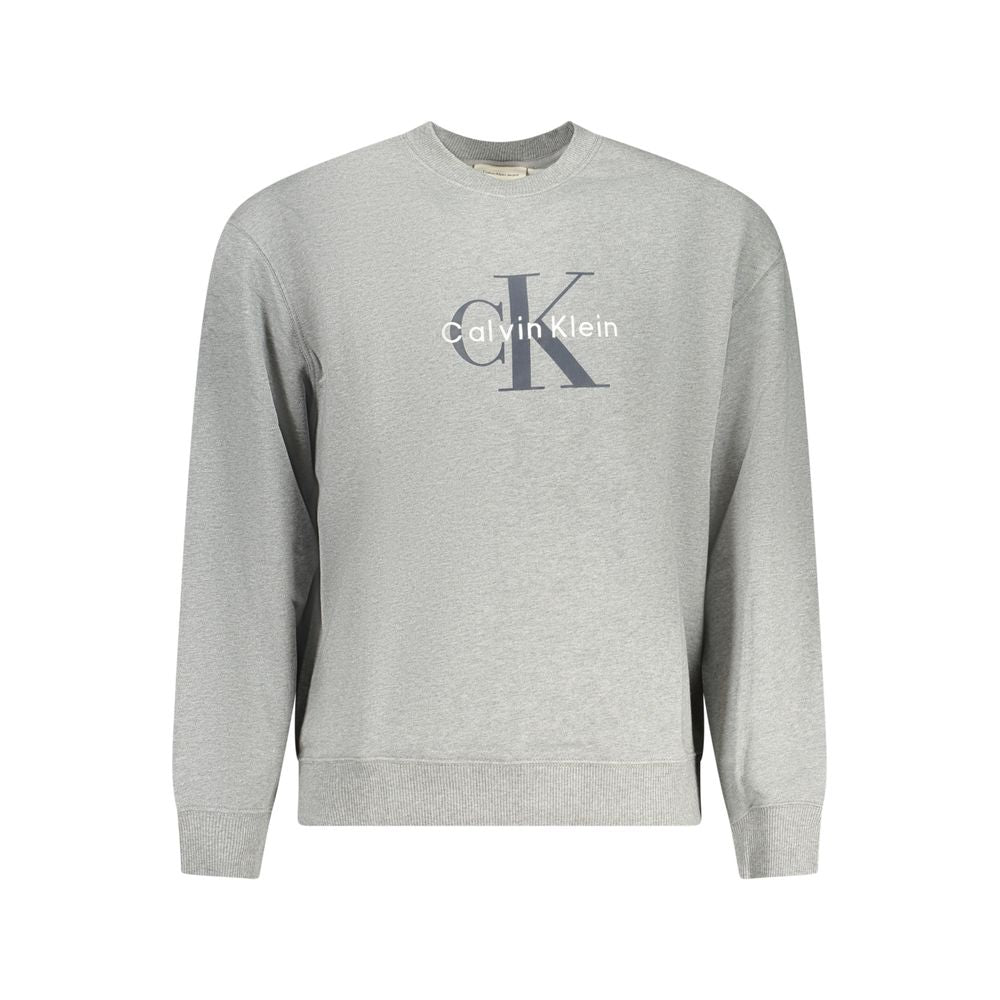 Calvin Klein gray cotton men's sweatshirt with a classic crewneck and long sleeves, featuring subtle branding.