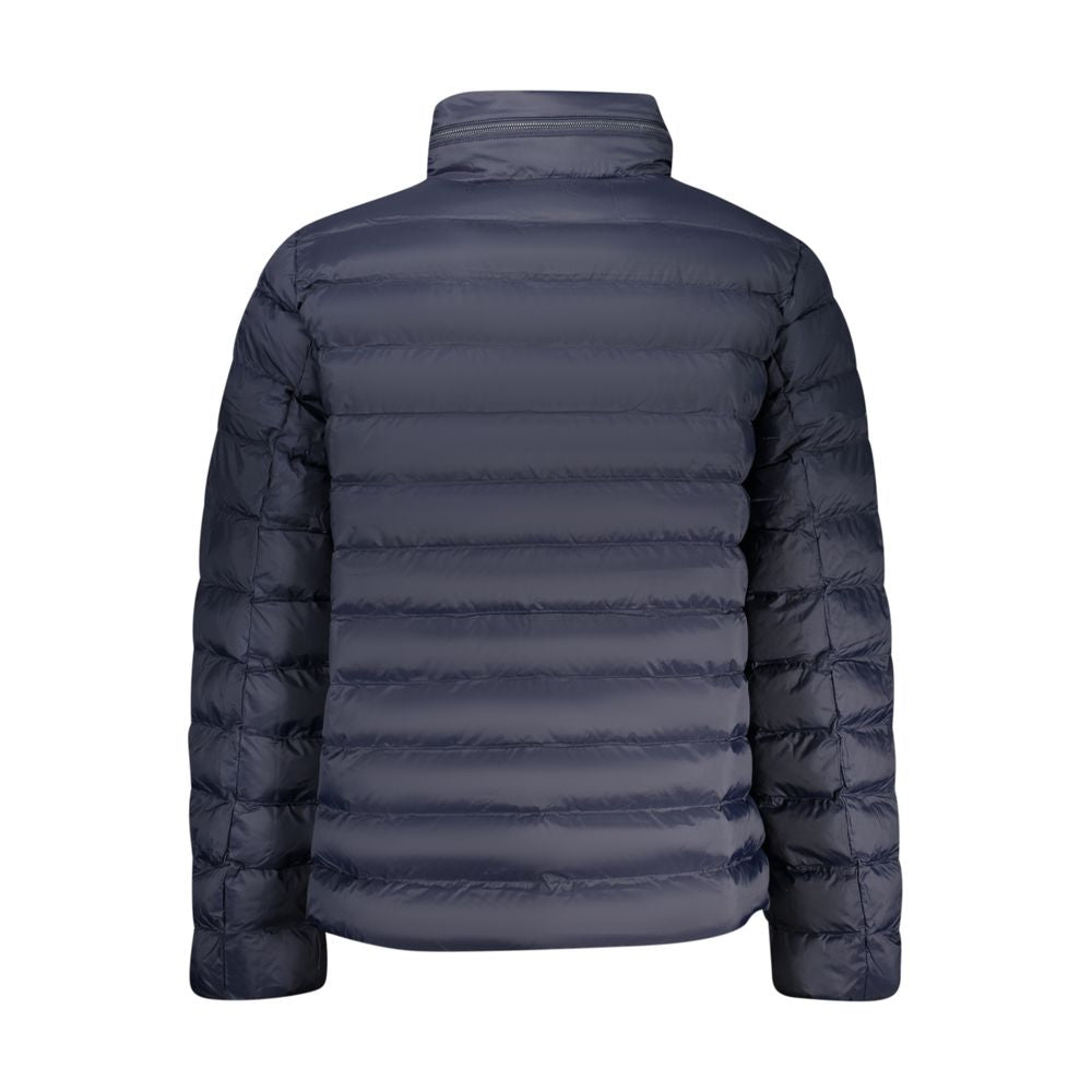 Calvin Klein Blu Poliammide men's jacket displayed on a hanger with a front view showing the zipper and collar.