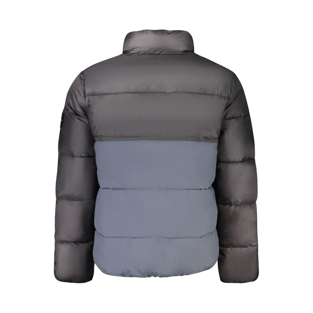 Calvin Klein blue men's polyester jacket with front zipper and stand collar, casual outerwear for everyday wear