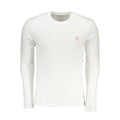 White cotton men's T-shirt by Guess Jeans, featuring a classic fit and crew neckline, displayed on a hanger.