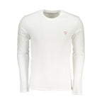 White cotton men's T-shirt by Guess Jeans, featuring a classic fit and crew neckline, displayed on a hanger.