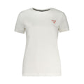 Guess Jeans women's white cotton T-shirt with a classic crew neckline, casual fit, and Guess branding on the front.