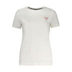 Guess Jeans women's white cotton T-shirt with a classic crew neckline, casual fit, and Guess branding on the front.