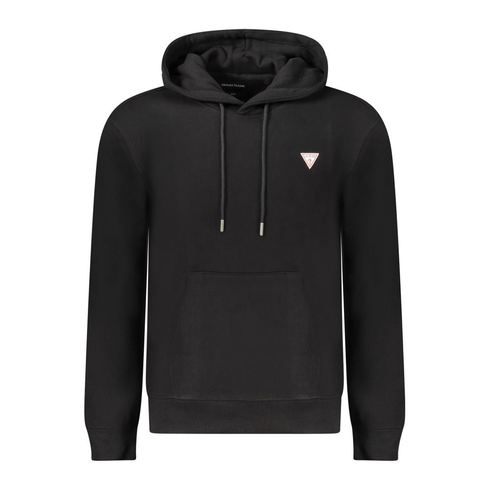 Black Guess Jeans men's cotton sweatshirt with hood, slim fit design and long sleeves, suitable for casual wear.
