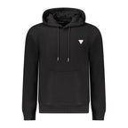 Black Guess Jeans men's cotton sweatshirt with hood, slim fit design and long sleeves, suitable for casual wear.