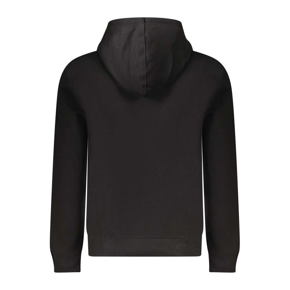 Black Guess Jeans men's cotton sweatshirt with slim fit hood, featuring a casual and comfortable design.