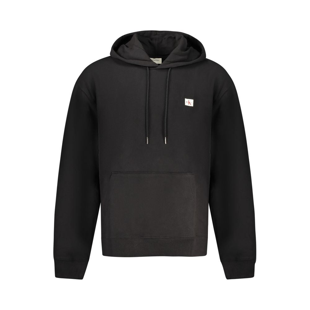Calvin Klein black cotton men's hoodie with front kangaroo pocket and adjustable drawstrings, casual athletic style.