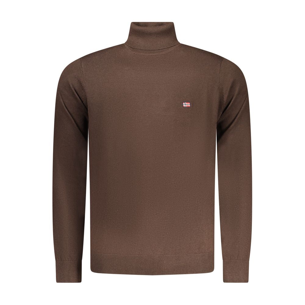 Norway 1963 Marrone Poliammide men's sweater, brown knit with ribbed cuffs and collar, casual and warm clothing for men.
