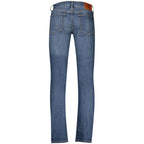 Calvin Klein men's blue cotton jeans with classic five-pocket design and modern fit, displayed on a neutral background.