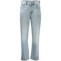 Calvin Klein Azzurro cotton women’s jeans with classic fit and five-pocket design, shown on a hanger.