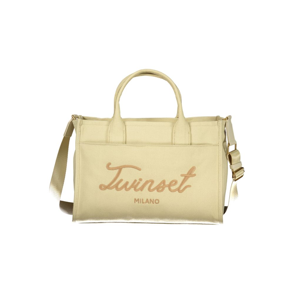 Twinset beige cotton tote bag for women, stylish and spacious with twinset branding, perfect for everyday use.