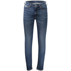 Calvin Klein Blu Cotton Men's Jeans showing classic fit, front view with belt loops and zipper fly on a plain background