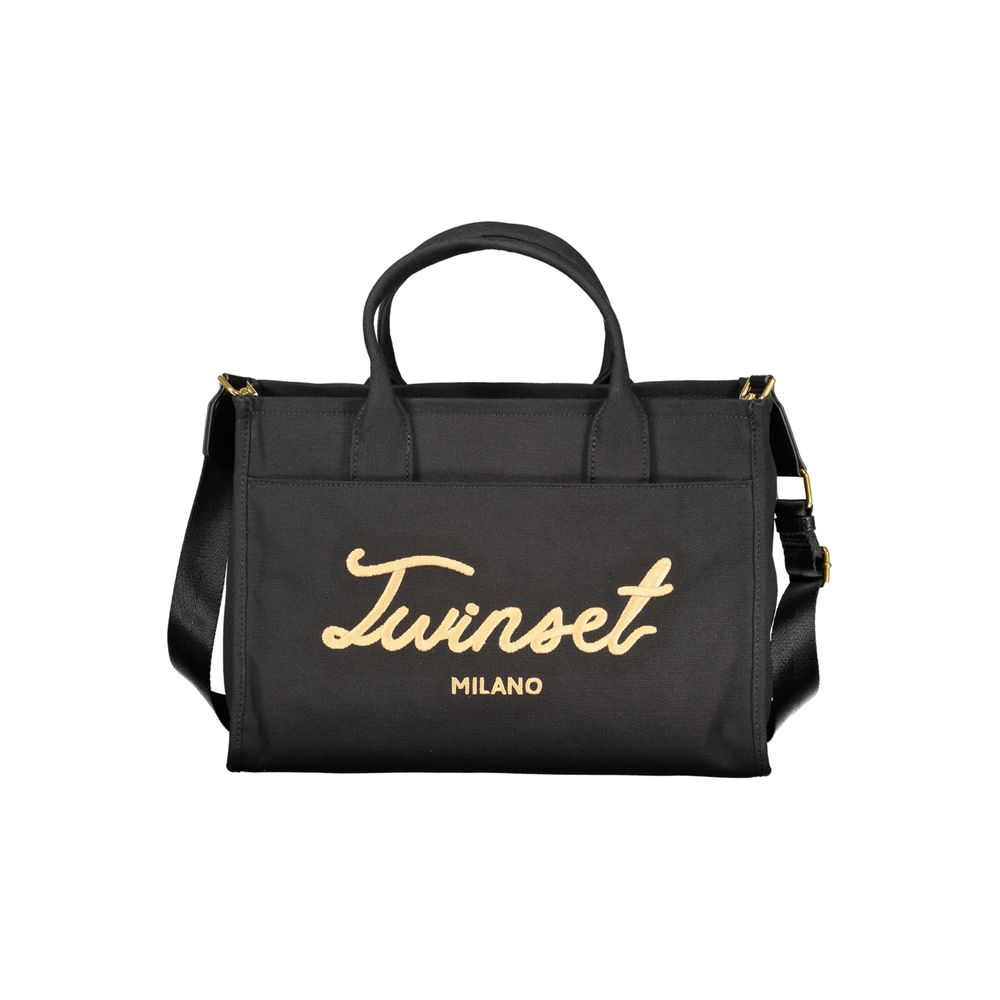 Black cotton tote bag for women by Twinset, featuring a spacious design and stylish appearance.