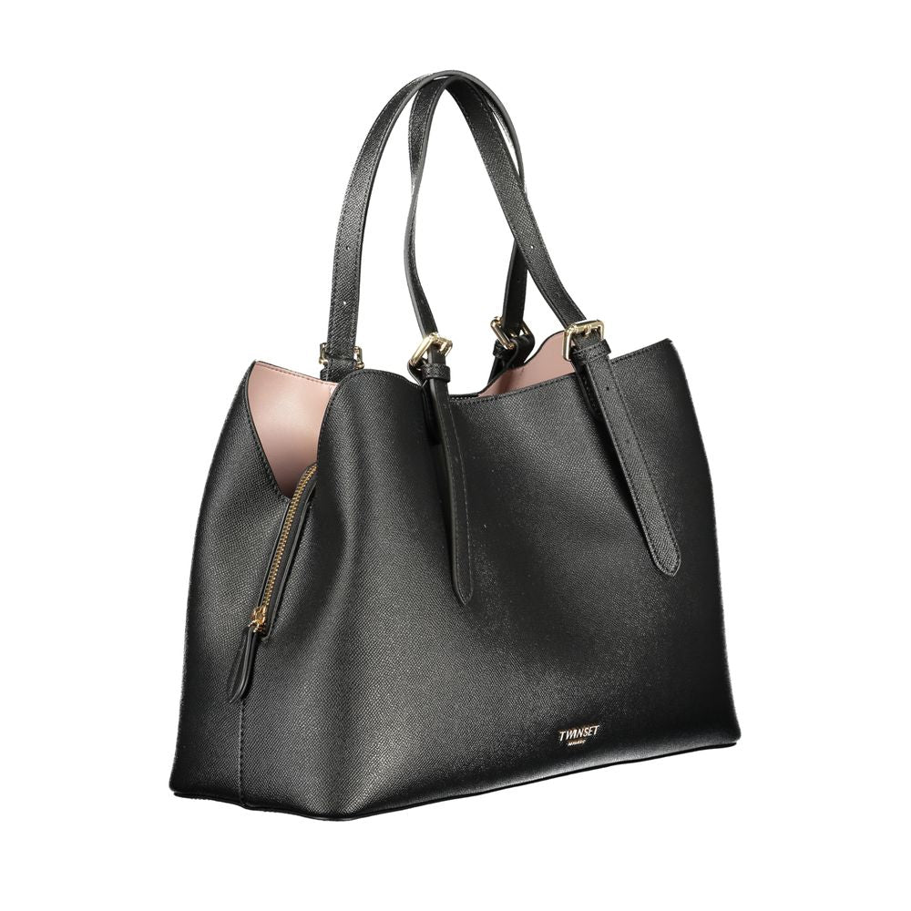Black Twinset Nero polyurethane women’s tote bag with sleek design and sturdy handles, perfect for everyday use.