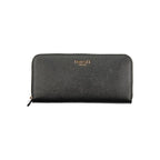 Twinset Nero polyurethane women's wallet with sleek design and compact size, featuring multiple card slots and a zippered coin compartment.