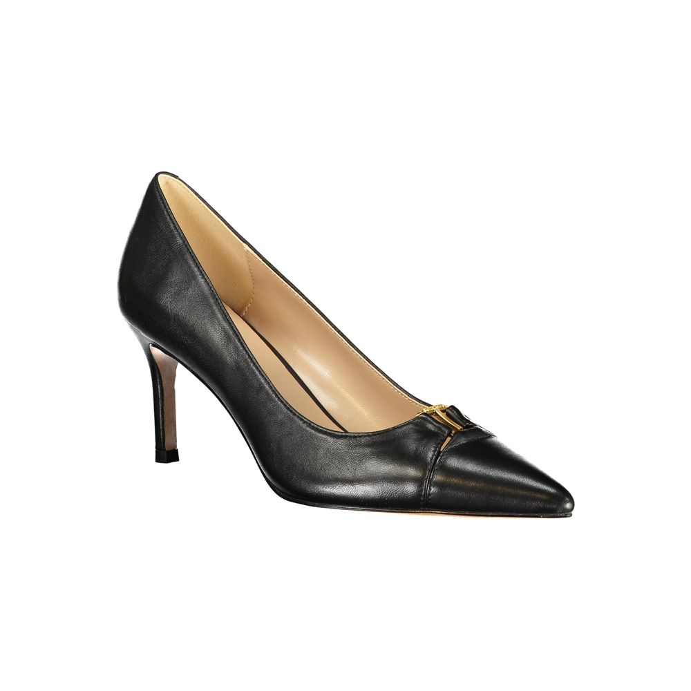 Black leather Twinset women's classic shoes with a sleek design, featuring a rounded toe and low heel for timeless style.