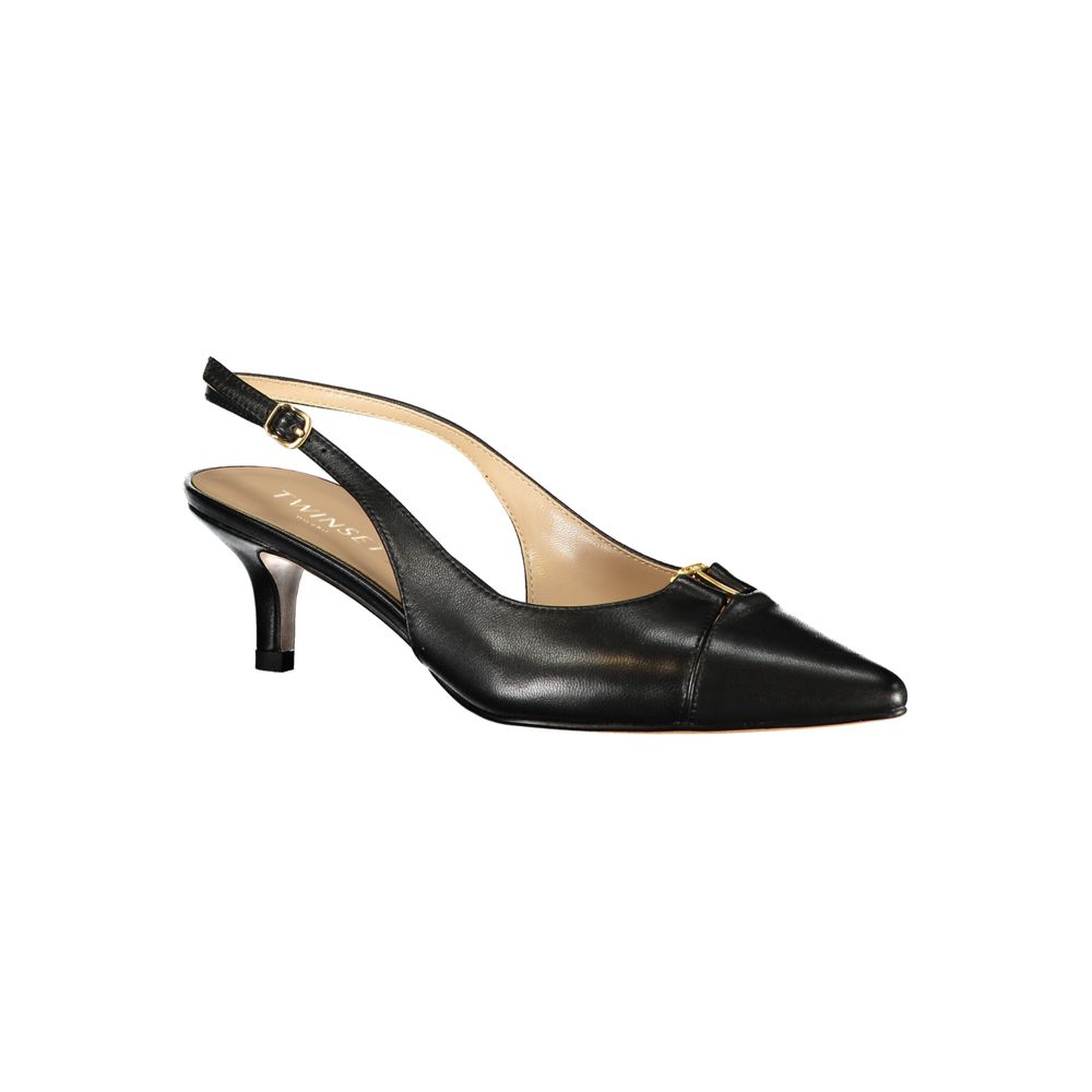 Twinset Black Leather Women Sandal