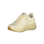 Twinset beige polyurethane women’s sneakers with white sole and lace-up design, stylish casual footwear.
