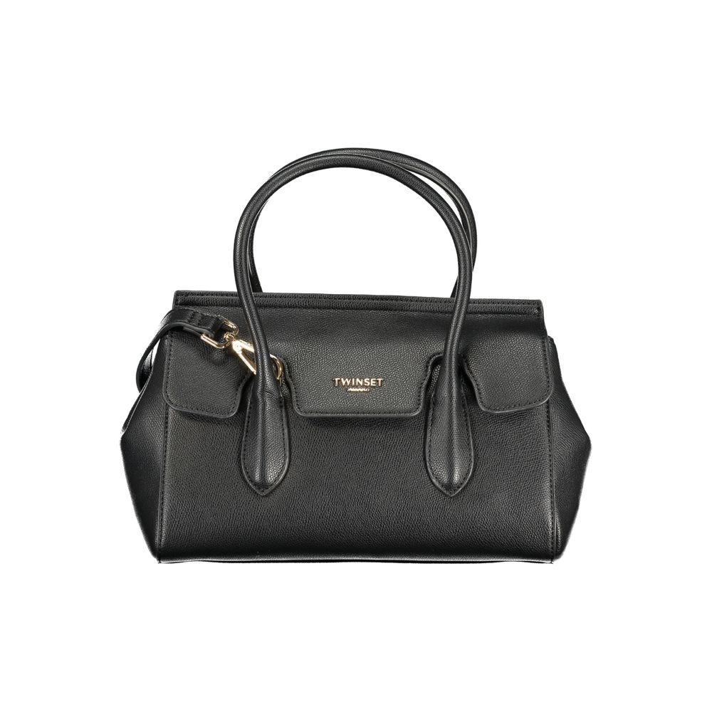 Twinset Nero polyurethane women's handbag with sleek design and top handle, featuring stylish detailing and a modern look.