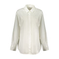 Guess Jeans Bianco cotton women’s shirt, casual button-up with long sleeves and classic collar, displayed on a neutral background.