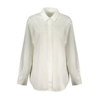 Guess Jeans Bianco cotton women’s shirt, casual button-up with long sleeves and classic collar, displayed on a neutral background.