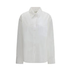 Loulou De Saison white cotton dress shirt with classic collar and long sleeves, neatly folded on a clean background.