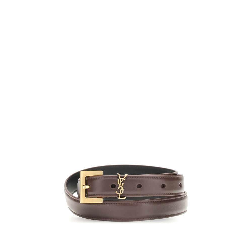Saint Laurent Brown Calf Leather Bos Taurus Thin Belt Saint Laurent