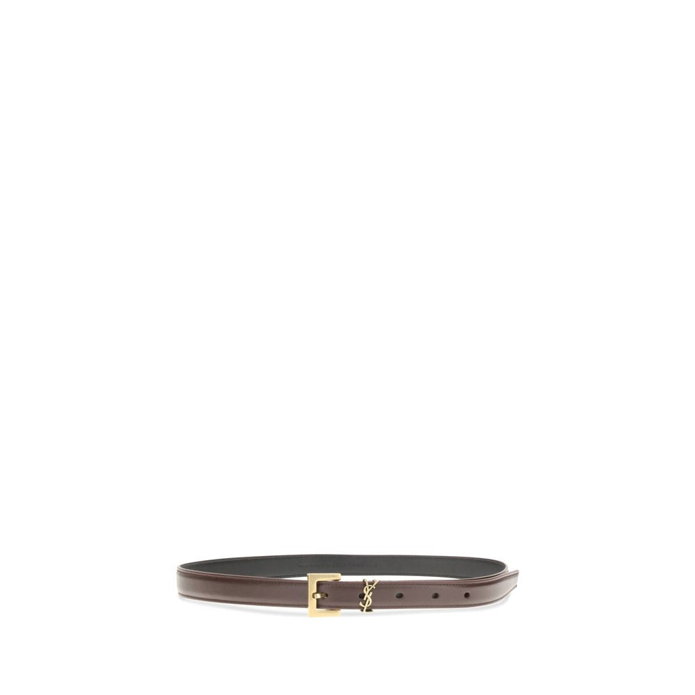 Saint Laurent Brown Calf Leather Bos Taurus Thin Belt Saint Laurent