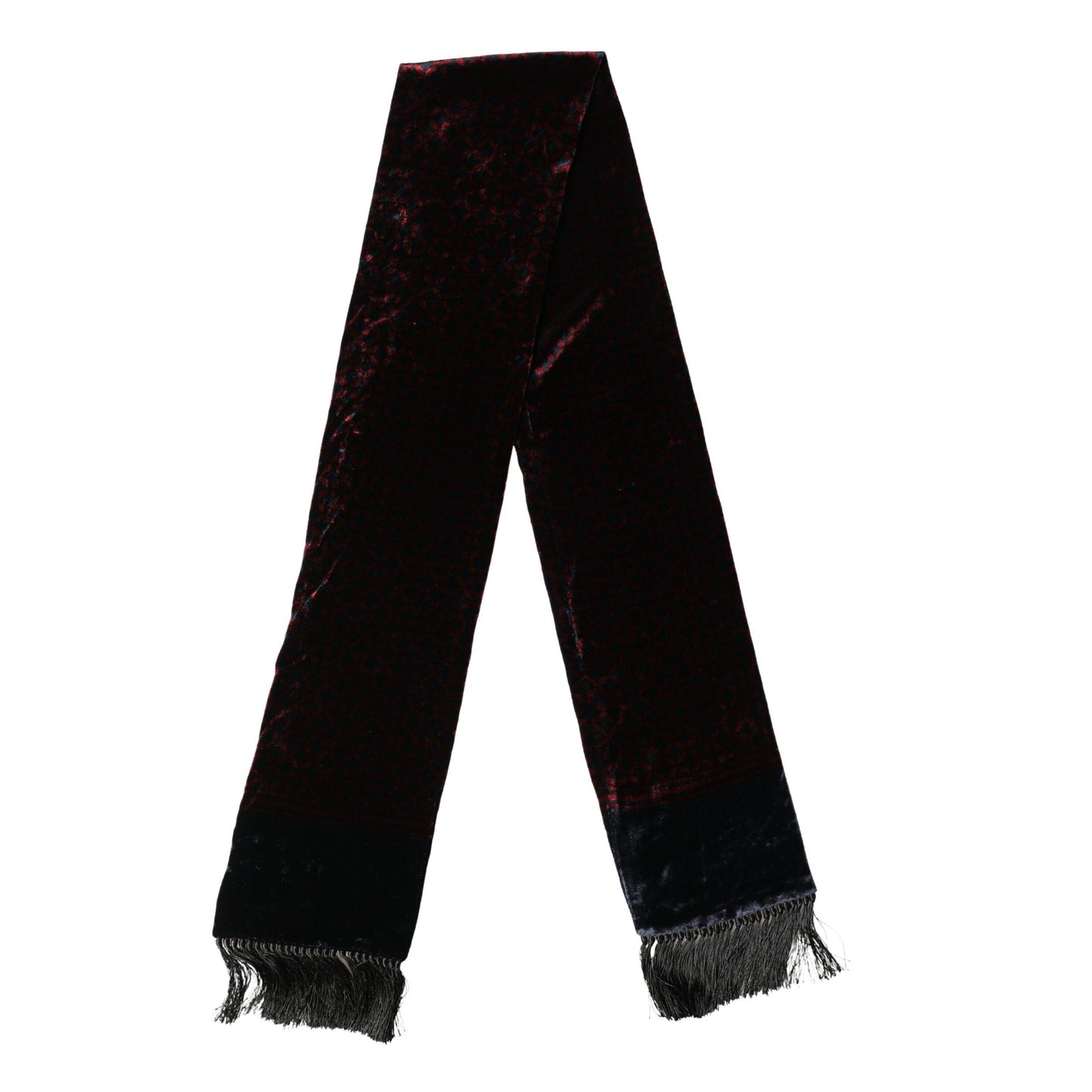 Dolce & Gabbana Black Red Rayon Geometric Pattern Fringe 140cm X 16cm Scarf