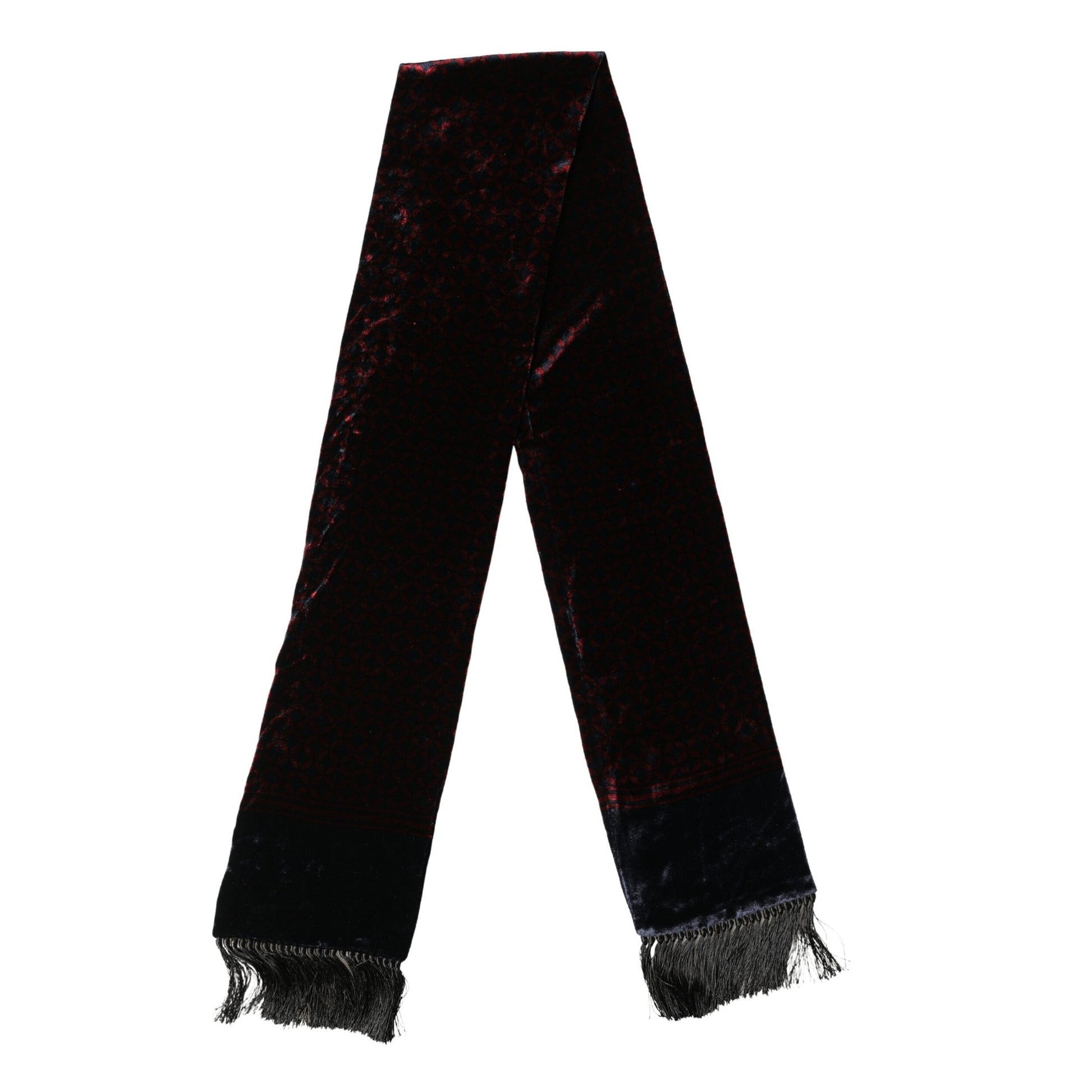 Dolce & Gabbana Black Red Rayon Geometric Pattern Fringe 140cm X 16cm Scarf