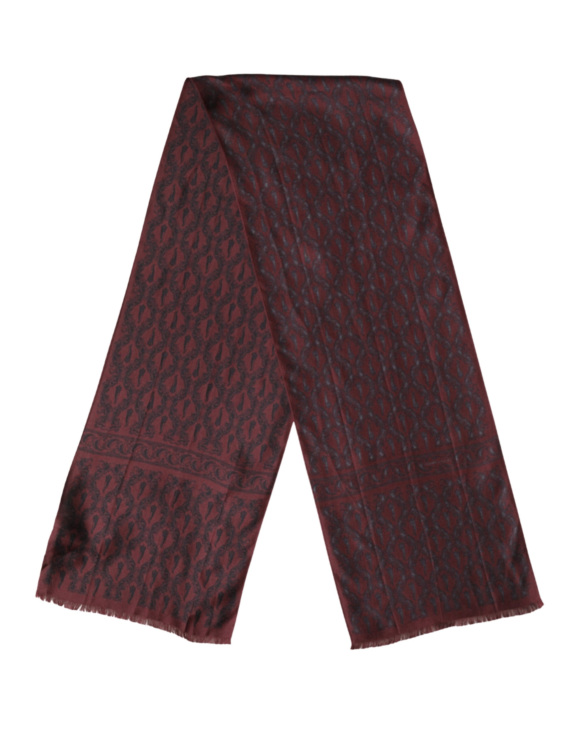 Dolce & Gabbana Burgundy Black Silk Paisley Foulard 135cm X 22cm Scarf