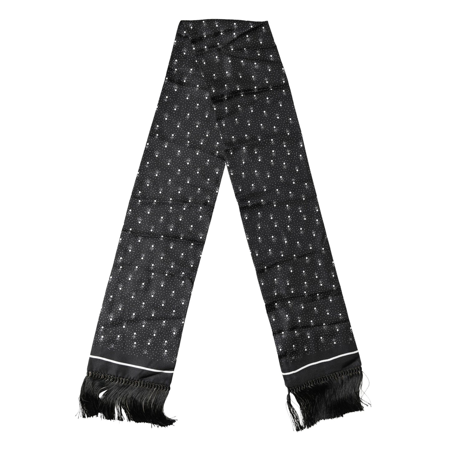 Dolce & Gabbana Black White Silk Dotted Print Foulard 140cm X 15cm Scarf