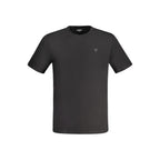 Black cotton men's T-shirt by Guess Jeans featuring a classic fit and minimal design, shown on a plain background.