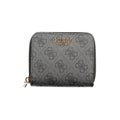 Black Guess Jeans women's wallet made of polyethylene, featuring multiple card slots and a sleek, compact design.