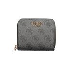Black Guess Jeans women's wallet made of polyethylene, featuring multiple card slots and a sleek, compact design.