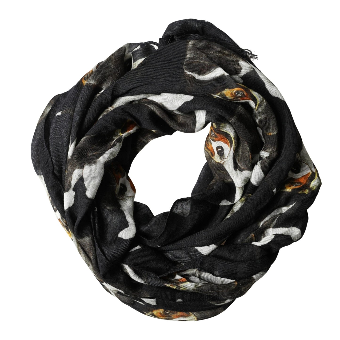 Dolce & Gabbana Black Dog Print Modal Wool Wrap Foulard 178cm X 63cm Scarf