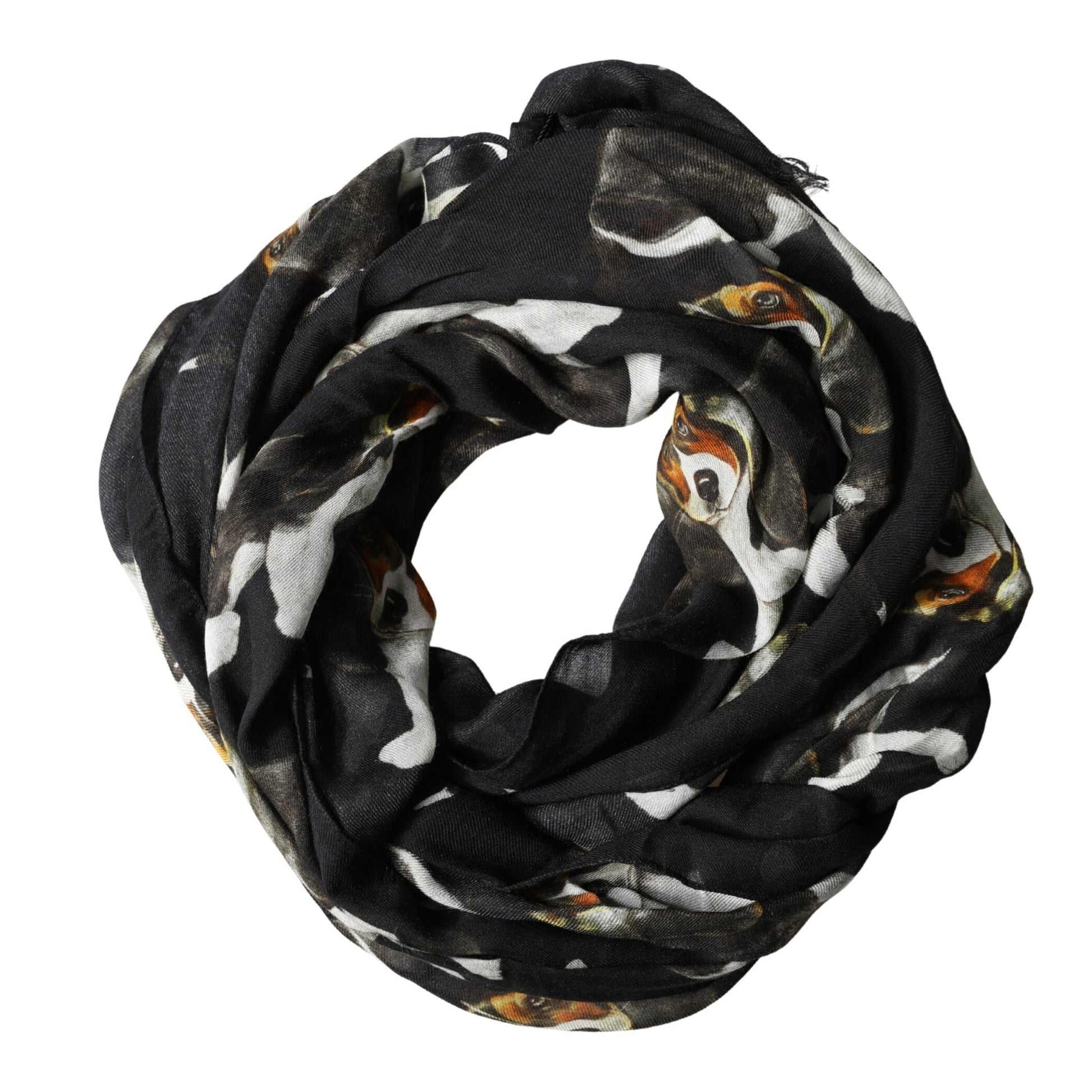 Dolce & Gabbana Black Dog Print Modal Wool Wrap Foulard 178cm X 63cm Scarf