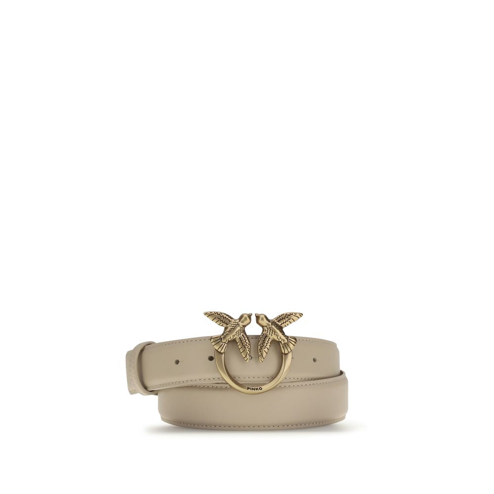 PINKO Beige Calf Leather Bos Taurus Belt PINKO