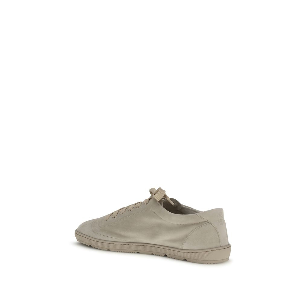 Brunello Cucinelli Beige Calf Leather Bos Taurus Low Top Sneakers Brunello Cucinelli