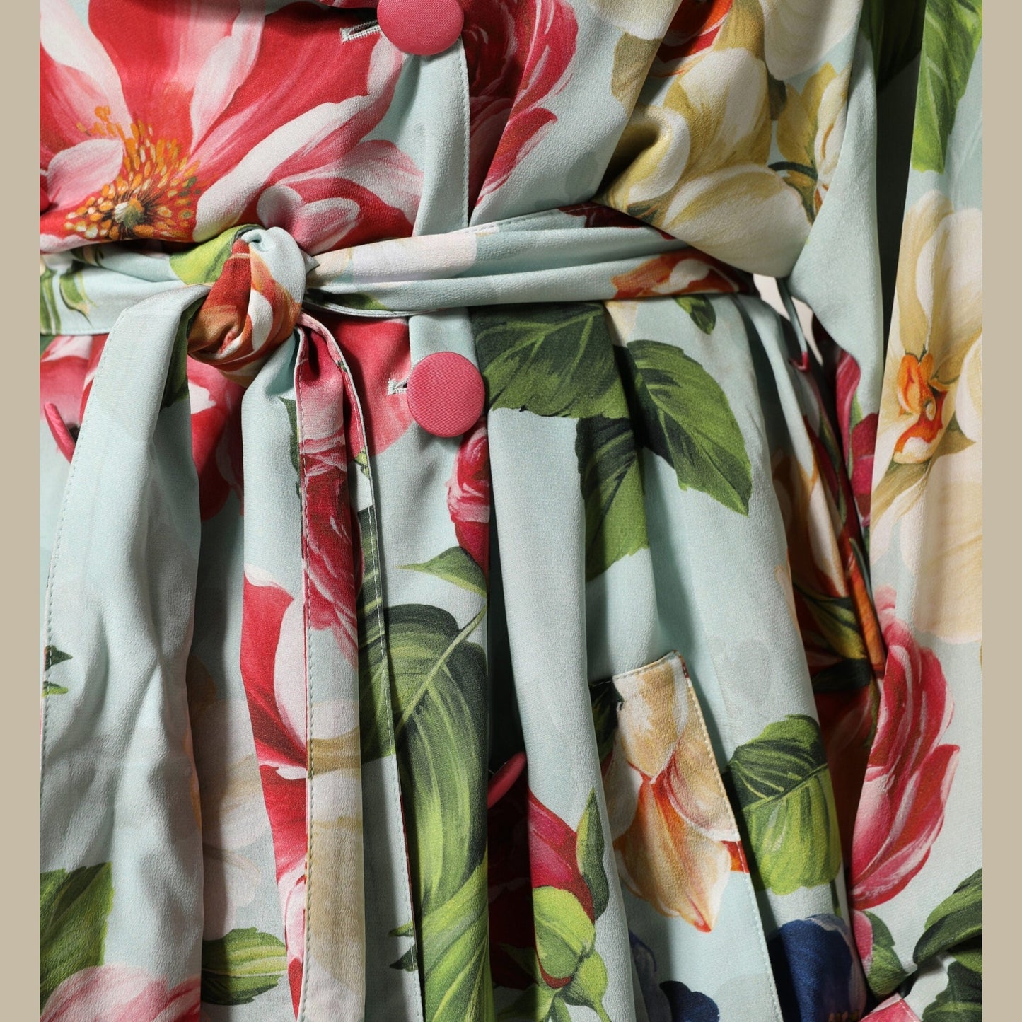 Dolce & Gabbana Green Floral Silk Wrap Midi Long Sleeve Dress