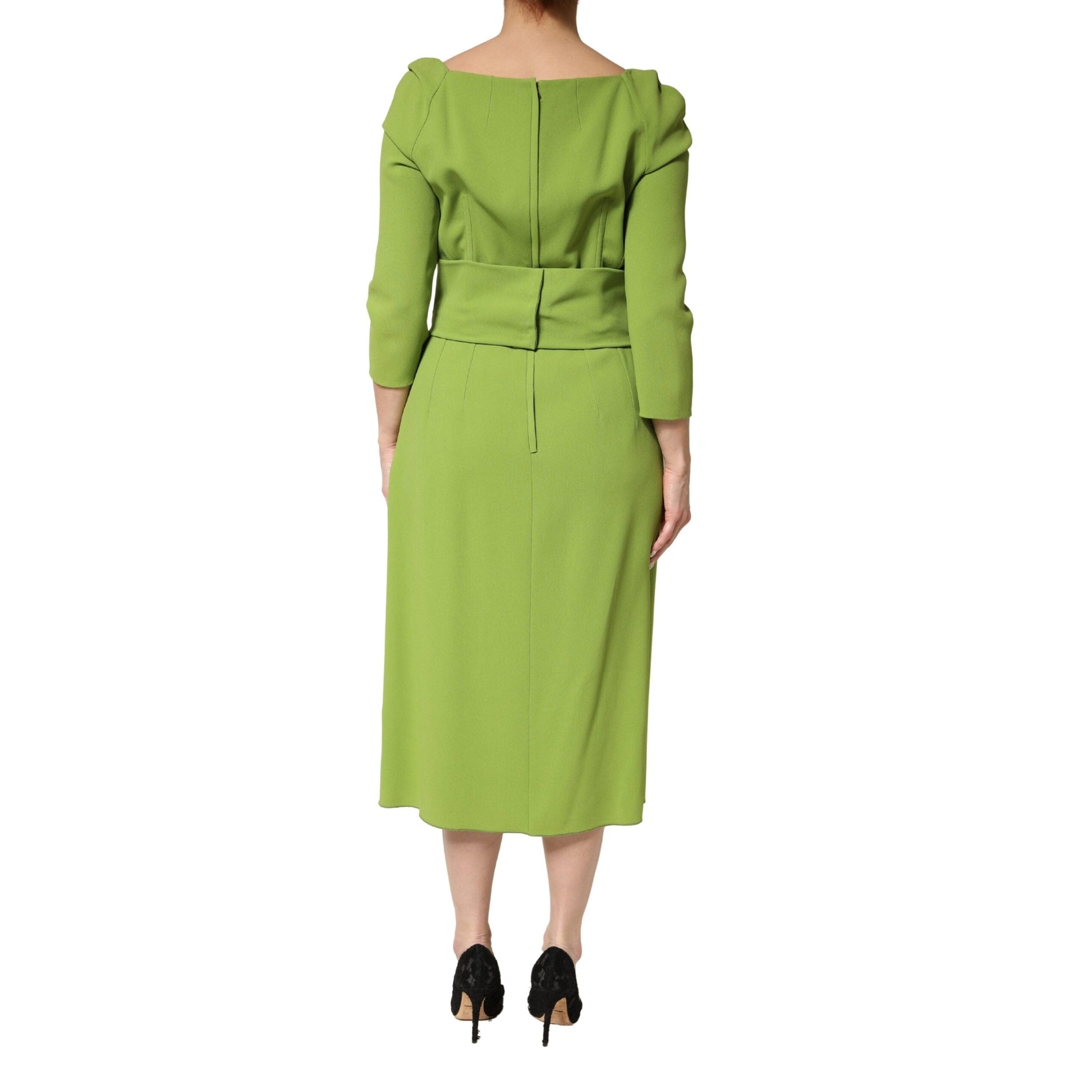 Dolce & Gabbana Green Silk Sweetheart Neckline Midi Dress