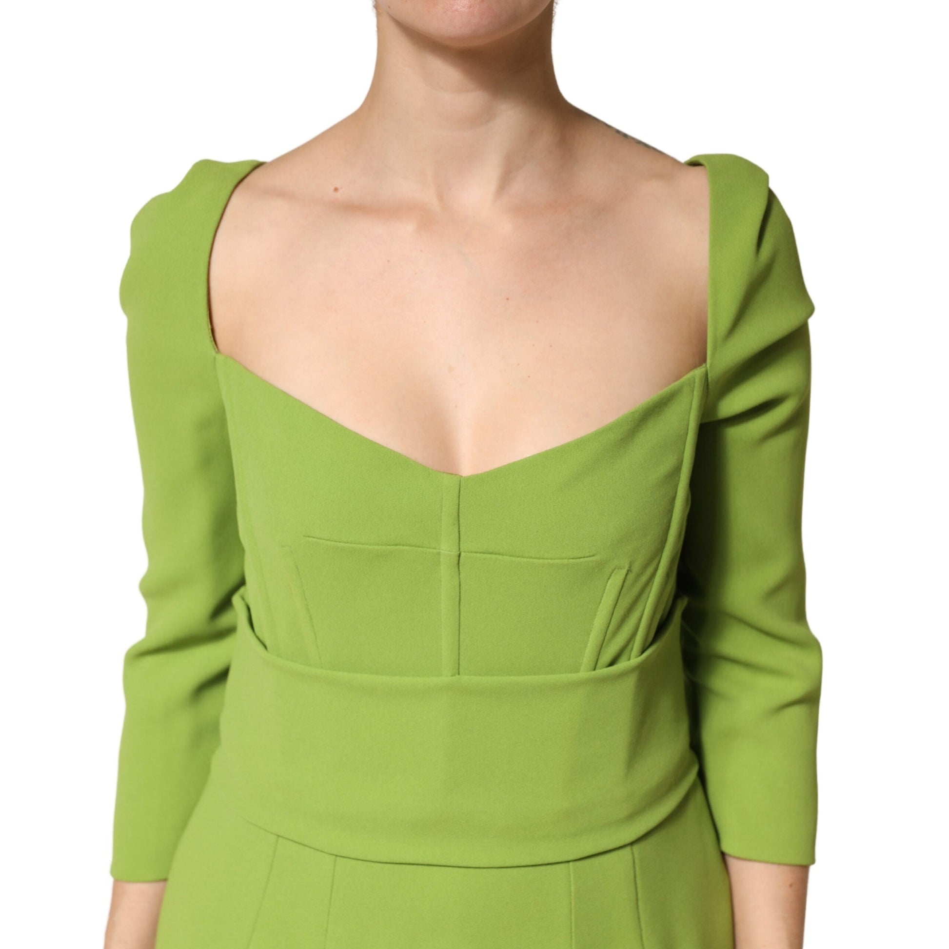 Dolce & Gabbana Green Silk Sweetheart Neckline Midi Dress